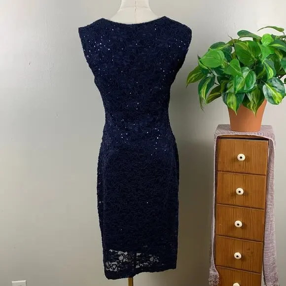 Dressbarn Collection Navy Blue Sleeveless Sequin V Neck Dress Size 8 - Picture 4 of 10
